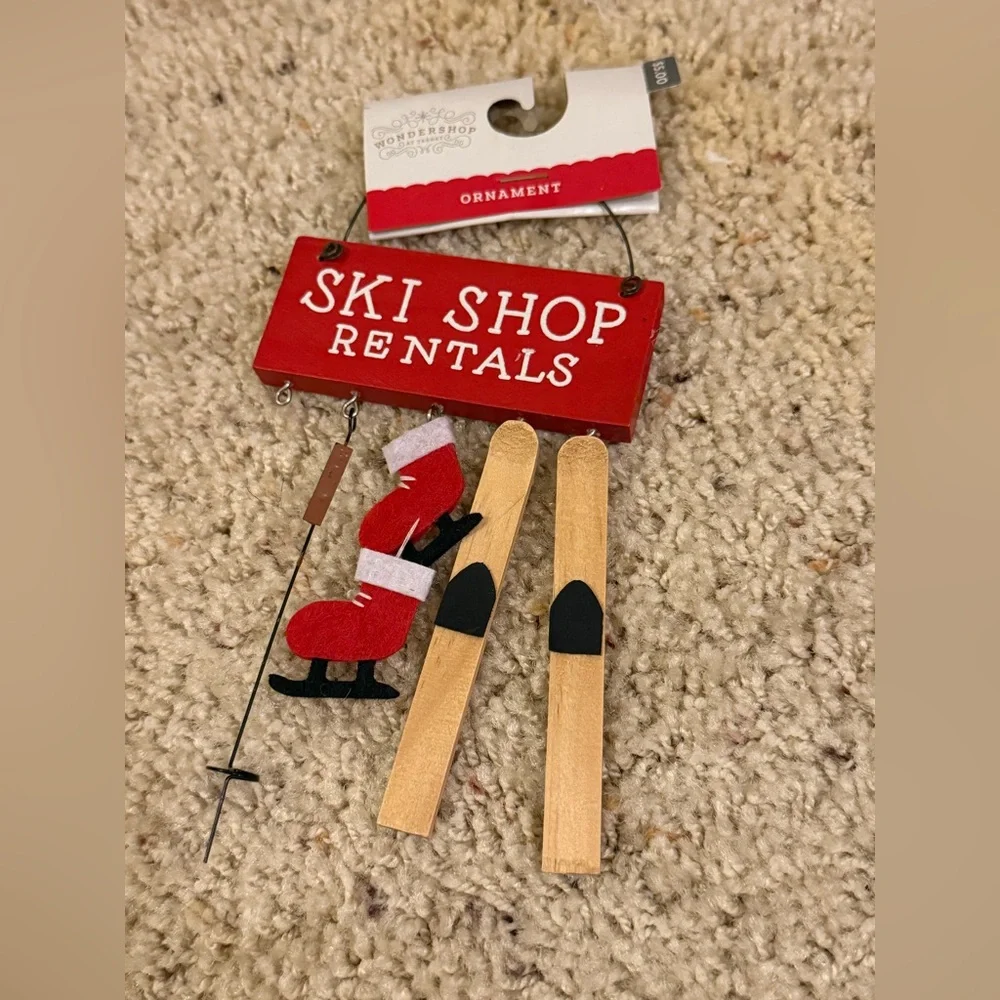 Target Red and Black Ski Shop Rentals Ornament missing an item